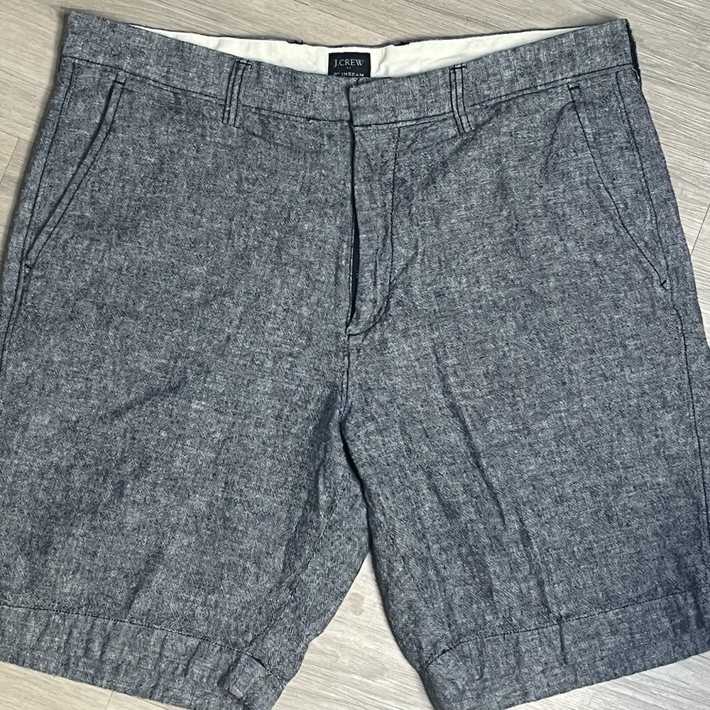 J Crew Gramercy Shorts 34 Linen Cotton Blend Blue Mens 9"